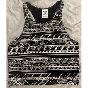 Victoria's Secret PINK Black & White Aztec Print Crop Racerback Tank‎ Top, M